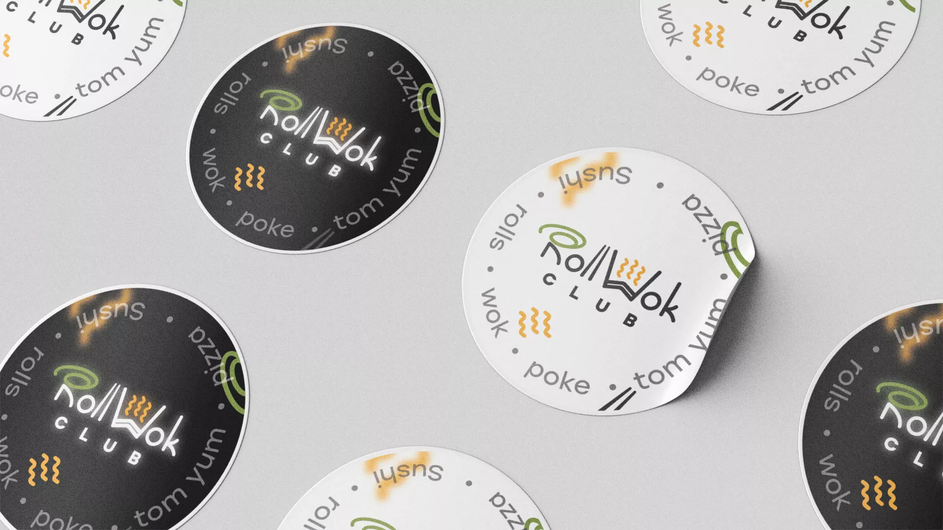 Разработка наклеек для суши-бара «Roll Wok Club» в Пустошке
